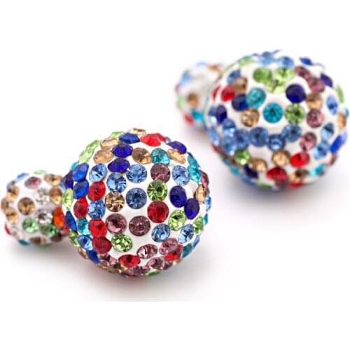 9 Colors New Arrival Double Sides Big Ball Earrings Colorful Shambhala Shinning Crystal Big Pearl Stud Earrings Women Brincos