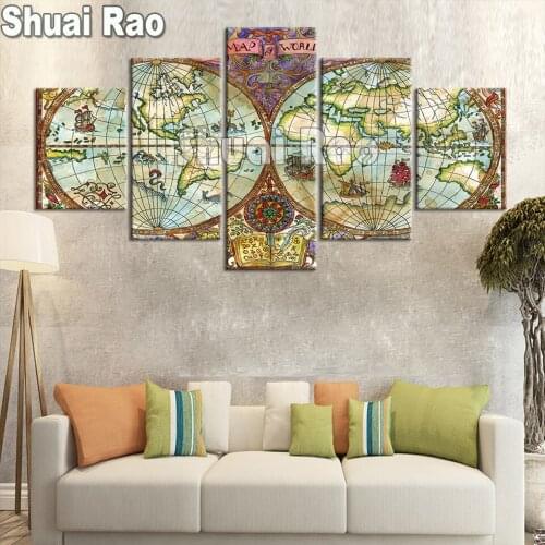 3d diy diamond painting World Map diamond embroidery 5 piece set portrait Cross Stitch New arrivals rhinestone Decor home