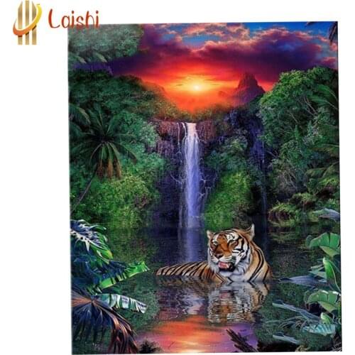 DIY Diamond Painting Natural scenery sunset tiger tree running water Cross Stitch Kits Embroidery Full Mosaic Rhinestone Craft