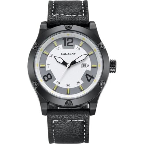 Cagarny Mens Wrist Quartz Watches Top Brand Luxury Black Leather Sports Watch For Men Casual Male Clock Army relogio masculino