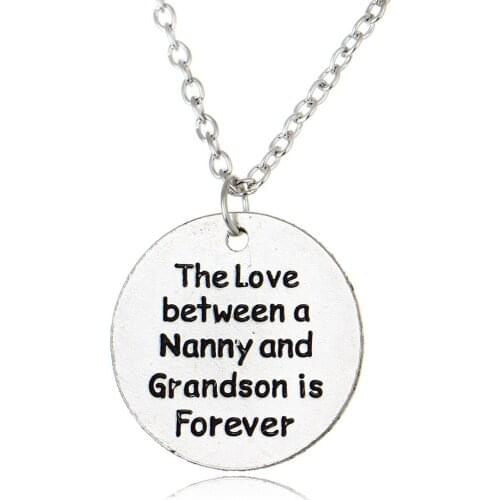 24PC/Lot Love Between A Nanny And Grandson Is Forever Round Pendant Necklace Women Family Boy Party Gifts Charm Jewelry Choker