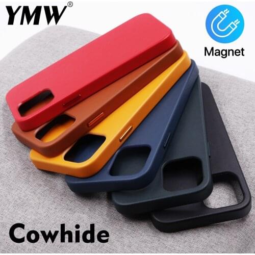 YMW Genuine Leather Case for iPhone 12 Pro Max mini 12Pro Luxury Business Natural Cow Magnet Phone Cases Magnetic Back Cover
