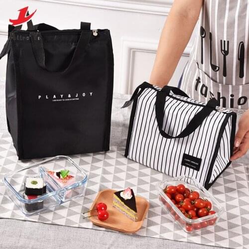 Black Thermal Lunch Bag Portable Cooler Insulated Picnic Bento Tote Travel Fruit Drink Food Fresh Organizer Accessories Supplies