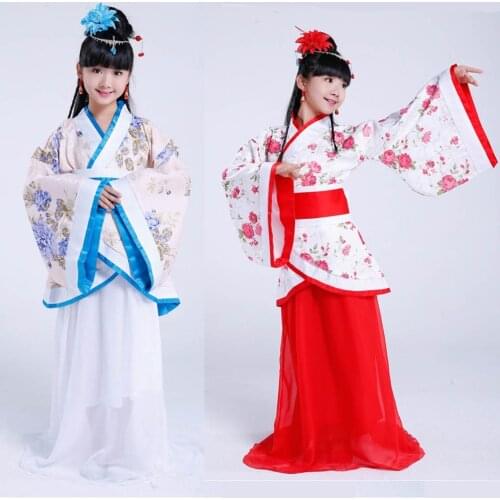 Kid classical hanfu costume children girl dynasty ming tang Chinese traditional opera ancient dance costumes folk clothing