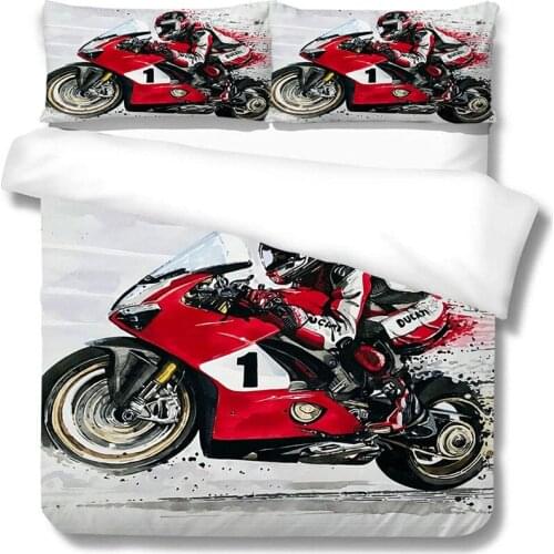 3D Duvet Cover Set Cool Motorcycle Printed Boys Girls King Queen Size Luxury Bedding Set Soft Breathable Decorations