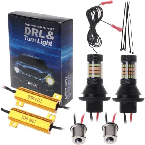 2pc BAU15S 96-LED 3014 50W Dual-Color Switchback LED DRL Turn Signal Light Kit