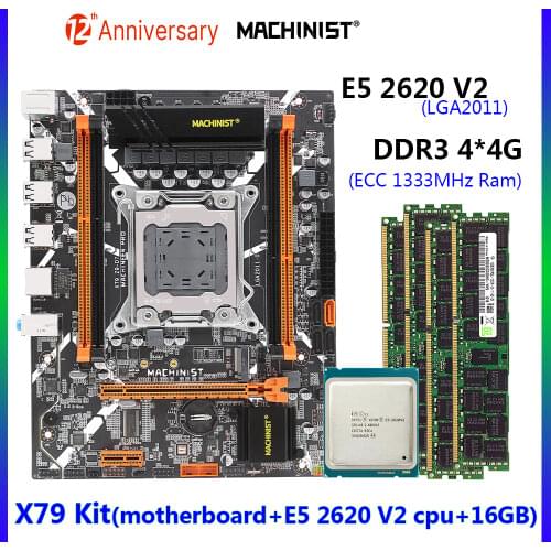 MACHINIST X79 PC Motherboard LGA2011 Combo E5 2620 V2 Processor DDR3 16GB 4X4G ECC RAM Memory With M.2 PCI-e Kit Set X79 Z9-D7