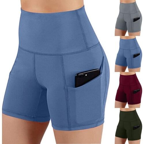 Womens Leggings Solid High Waist Yo-ga Pockets Shorts Abdomen Control Training Running Sport Pants Seamless Quick Dry Sweatpant