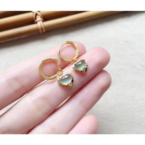 Original new silver inlaid high ice transparent blue water chalcedony love earrings charm creative retro female jewelry