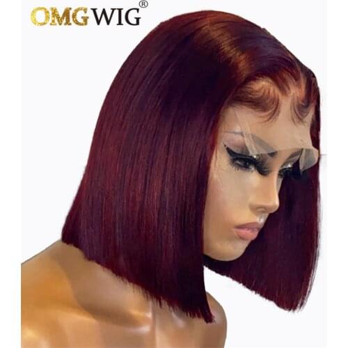 4X4 Closure Wig Burgundy 99J Color Pixie Cut Short Bob Human Hair Lace Front Wigs For Black Women Preplucked Brazilian Remy Hair