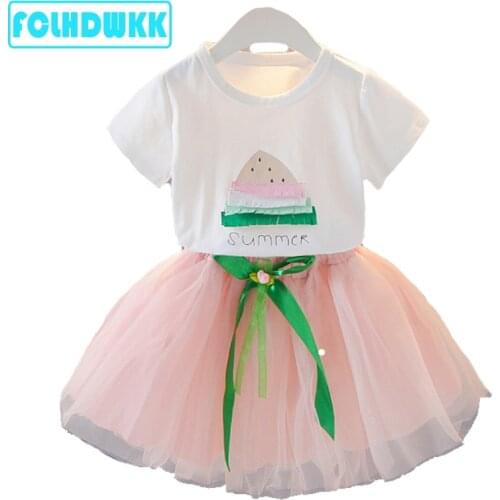 Girls Dress 2018 Summer Brand Kids Clothes Butterfly Sleeve Letter T-shirt+Floral Voile Dress 2Pcs for Clothing Sets Children