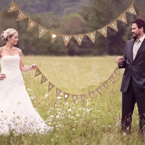 Retro rural Just Married White Banner Rustic Garland Wedding Table Decoration Vintage Party Events Supplies Mr Mrs Car Decor