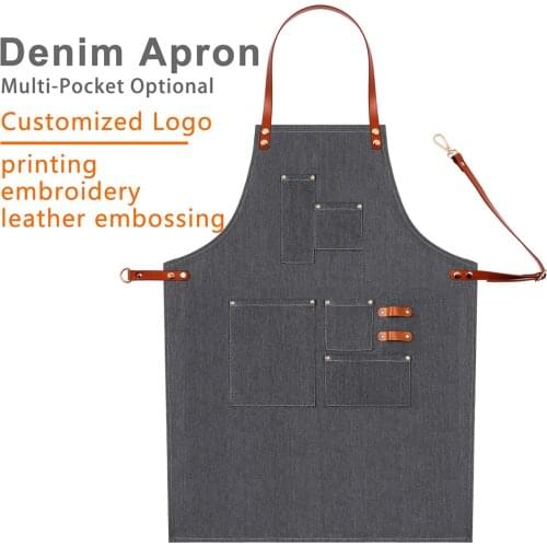 Gray Kitchen Denim BBQ Cleaning Apron Cooking Apron Florist Bartender Man Cowboy Antifouling Chef Pinafore Delantal Tablier