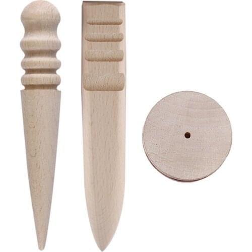 Multi-Size Wood Slicker Leather Solid Wood Round Burnishing Edge for Polished Edge Leather Craft Working Tool