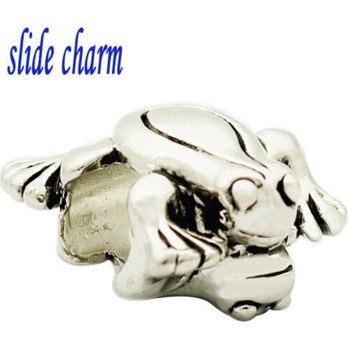 Slide charm Free shipping amphibian frog charm beads fit Pandora bracelet