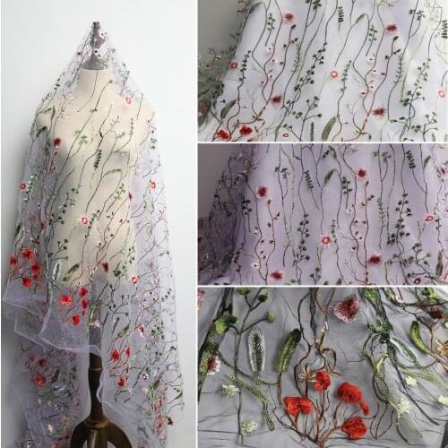 Grass Flower Tulle Embroidery Lace Fabric Floral Curtain Gard Wedding Dressing sold by the Yard (91.5cm)
