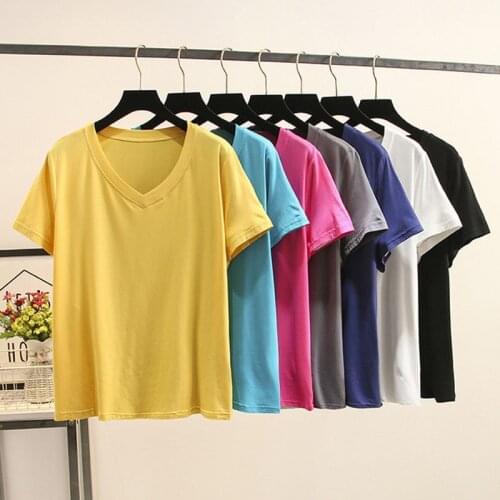 175Kg Plus Size Womens Bust 160cm V-neck Candy Solid Modal T-shirt Short Sleeve Casual Female Tops L-6XL