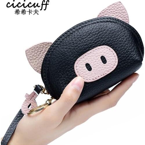 2020 Cute Cartoon Coin Purse Pig Wallet Genuine Leather Women Purse Ladies Coin Wallets Girl Small Money Purses Clutch Coin Bags