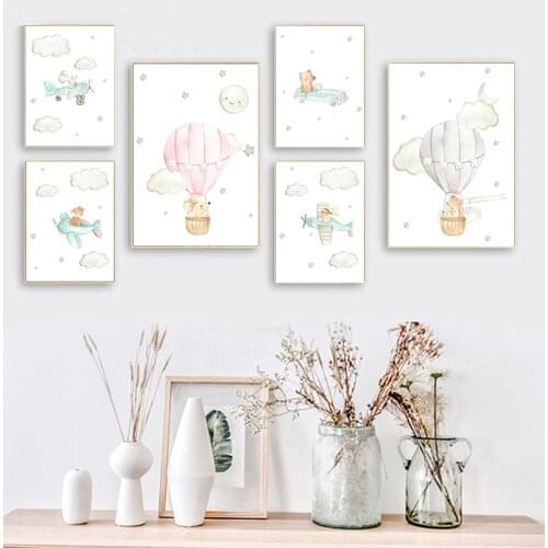 Animal Balloon Airplane Car Child Poster Nursery Canvas Print Wall Art Painting Nordic Kids Decoration Picture Baby Room Decor