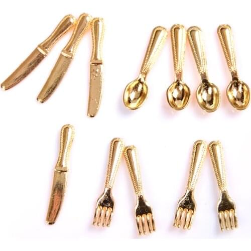 12PCS/set Mini Cutlery Knife Fork Spoon Childrens Toy Doll House Decor Creative gift Hot Vintage Dollhouse Miniatures Tableware