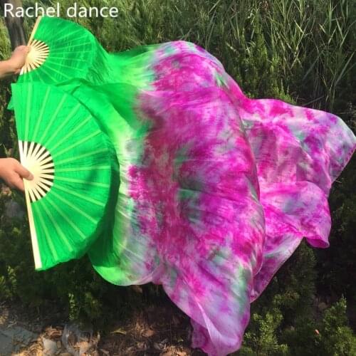 2020 Tie-dyed Belly Dance 100% pure silk Fans Veils for Women Pretty Professional Stage dancing Silk Fans 1.8*0.9M high quality