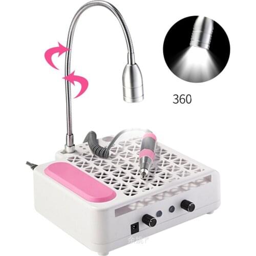 3 In 1 Nail Dust Collector Nail Drill 80W Nail Dust Vacuum Cleaner for Manicure Machine for Nail Dust Absorber Nail Table Lamp