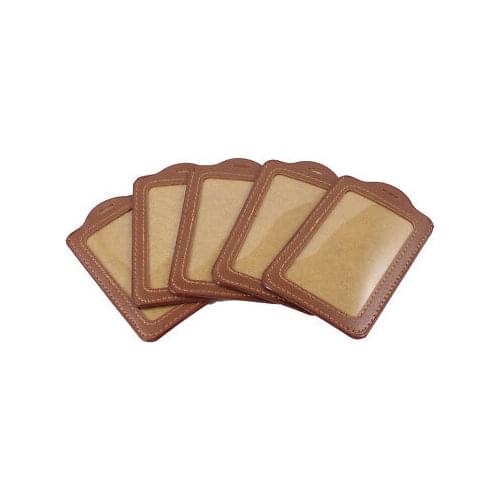5 Pcs Brown Faux Leather Anti Dust Work Staff ID Badge Card Holder