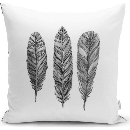 Charcoal Feather Decorated Digital Printed Modern Cushion Pillow Case Good Quality Stylish Home Garden Room Kitchen Gift Convenient
