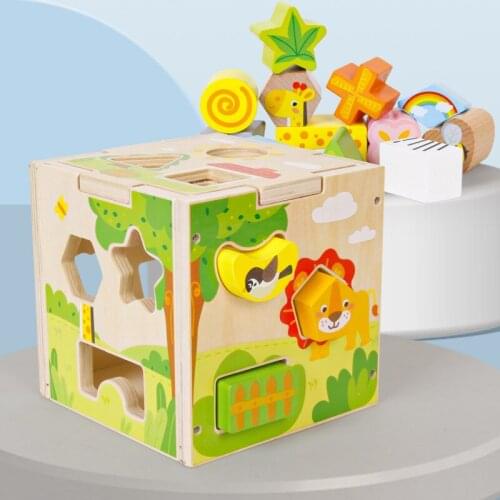 Children Shape Sorting Cube Classic Wooden Toy Easy-to-Grip Shape Cognitive Pairing Montessori Logic Game Fun Toys Gifts