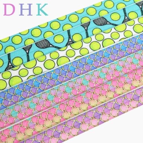 DHK 5/8'' 10yards tennis mermaid fish scale printed Fold Elastic FOE stretch ribbon hairbow headwear headband Wholesale B1703