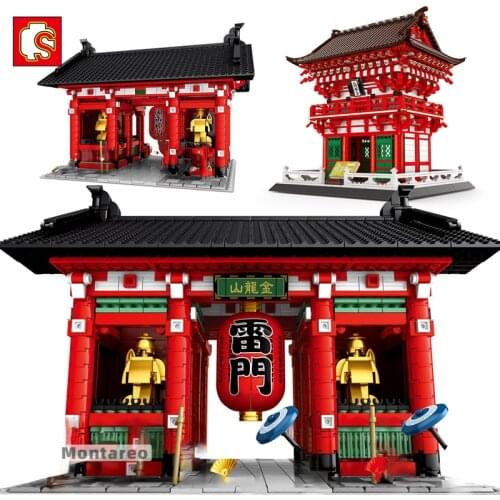 SEMBO MOC Japanese City Street View Sensoji Kiyomizu Temple House Model Building Blocks Creative Architecture Toys Children Gift