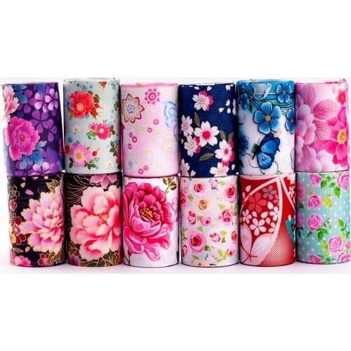 Grosgrain Ribbon Butterfly and Beautiful Flower Printed Arts Sewing Handmade Crafts 2yards 75mm