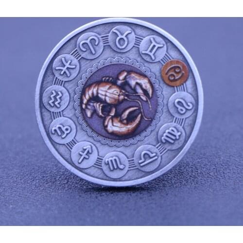 Beautiful Non-Magnetic Twelve Constellation Zodiac Silver Commemorative Coins Euro Astrology Cancer Souvenir Gifts