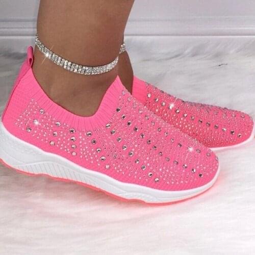 Knitted Mesh Casual Shoes Fashion Rhinestone Women Shoes Big Size Platform Sneakers Soft Running Sports Shoes Zapatillas Mujer