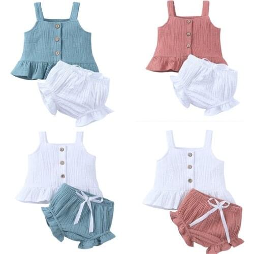 2020 Summer Baby Girl Clothing 2pcs Infant Newborn Baby Girls Clothes Set Outfits Ruffled Striped Sleeveless Top + Short Pant