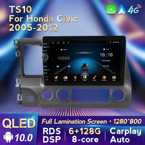 MLOVELIN 8Core 6G 128G Carplay QLED Car Radio Multimedia For Honda Civic 2006-2011 Car Navigation GPS Video Player DVR Camera