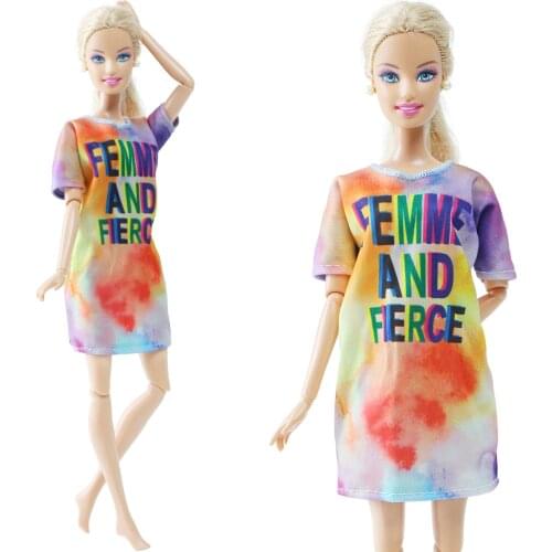 Fashion Model Doll Dress Oversize T-shirt Gradient Color Daily Summer Casual Wear Clothes for Barbie Doll Accessories Kids Gift