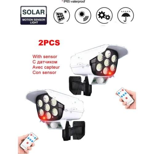 2pcs remote solar fake monitor dummy camera Garden Light Motion Sensor Lamp Powered By Sun Waterproof For Outdoor Wall Street Ga