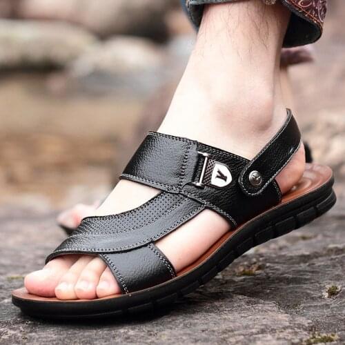 Mens Leather Sandals Summer Open Toe 2021 Men Casual Shoes Footwear New Trend Beach sandalias hombre Slides Dual Use Slippers