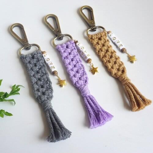 Macrame Healing Crystal & Fllower & LOVE Letter Bead Keychain / Bag Charm! Fringe TASSEL Wristlet KEYRINGS/KEY CHAIN boho CK4FK5