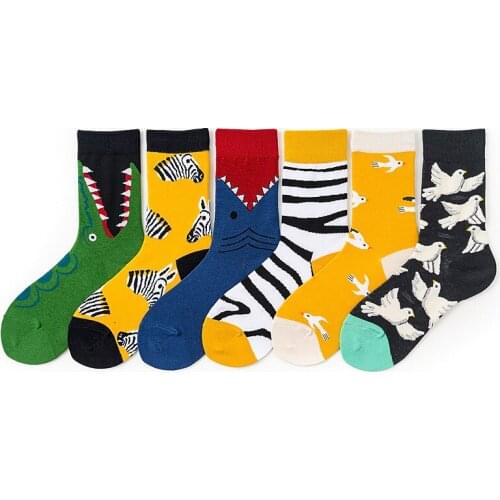 Happy Cartoon Animals Women Socks High Quality Hip-hop Socks Colorful Dove Crocodile Zebra Harajuku Funny Casual Cotton Sock