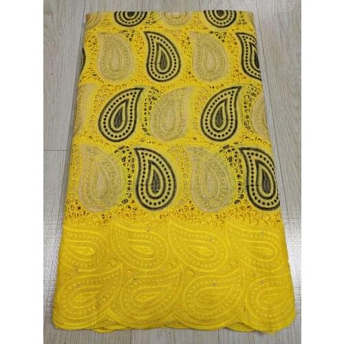 Newest Yellow Nigerian African Cotton Lace Fabric 2020 Cheap High Quality Swiss Voile Lace Punch Cotton For Wedding Dress Party