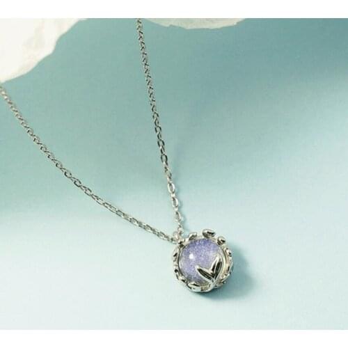 KOFSAC Charm Female 925 Sterling Silver Romantic Mermaid and The Sea Crystal Blue Pendant Necklace For Women Engagement Jewelry