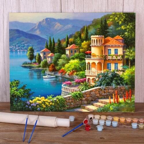 Landscape Town Seaside Coloring By Numbers Painting Kit Acrylic Paints 50*70 Oil Painting Decorative Paintings Adults Art