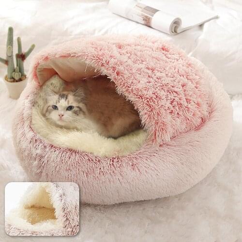 Plush Pet Bed Cat Warm Bed Durable Semi Enclosed Soft Portable House Generic 1PC Round Pets Products Round Plush Bed