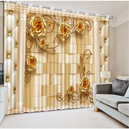 Custom Any Size 3D Curtain Roman Column Geometry Curtains Flowers Golden Curtains Window Curtain For Living Room