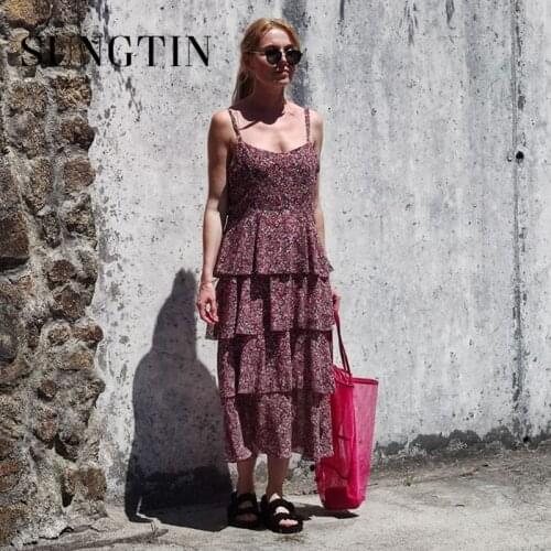 Sungtin Casual Floral Slip Dress Woman Sweet Cupcake Vestidos Summer Womens Dress 2021 Flower Print Vintage Camisole Dresses