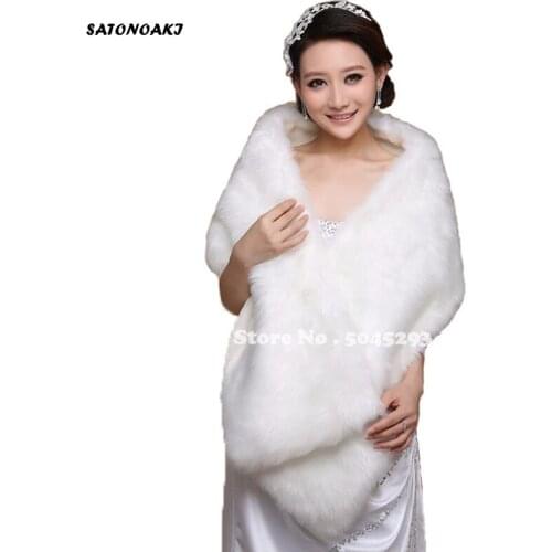 Real Image Cheap Wedding Wraps Cape White Long Faux Fur Shrug Bolero Coat Bridal Shawl Jacket Winter Autumn Spring Undefined