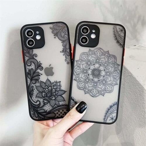 Luxury Mandala Flower Funda Case For iPhone 12 11 Pro XS Max 12 Mini 8 7 Plus X XR SE 2020 Matte Camera Protection Back Shell