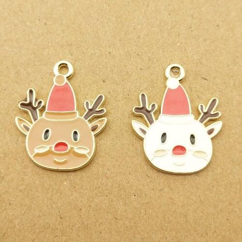 10pcs 17x22mm enamel christmas deer charm for jewelry making cute earring pendant bracelet necklace charms diy design charms